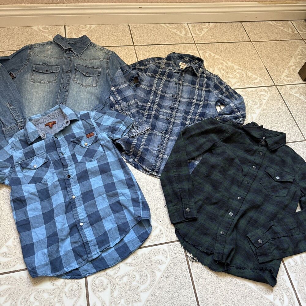 Lot Of  4 Boys Size Medium  Button Up Tops Long Sleeve